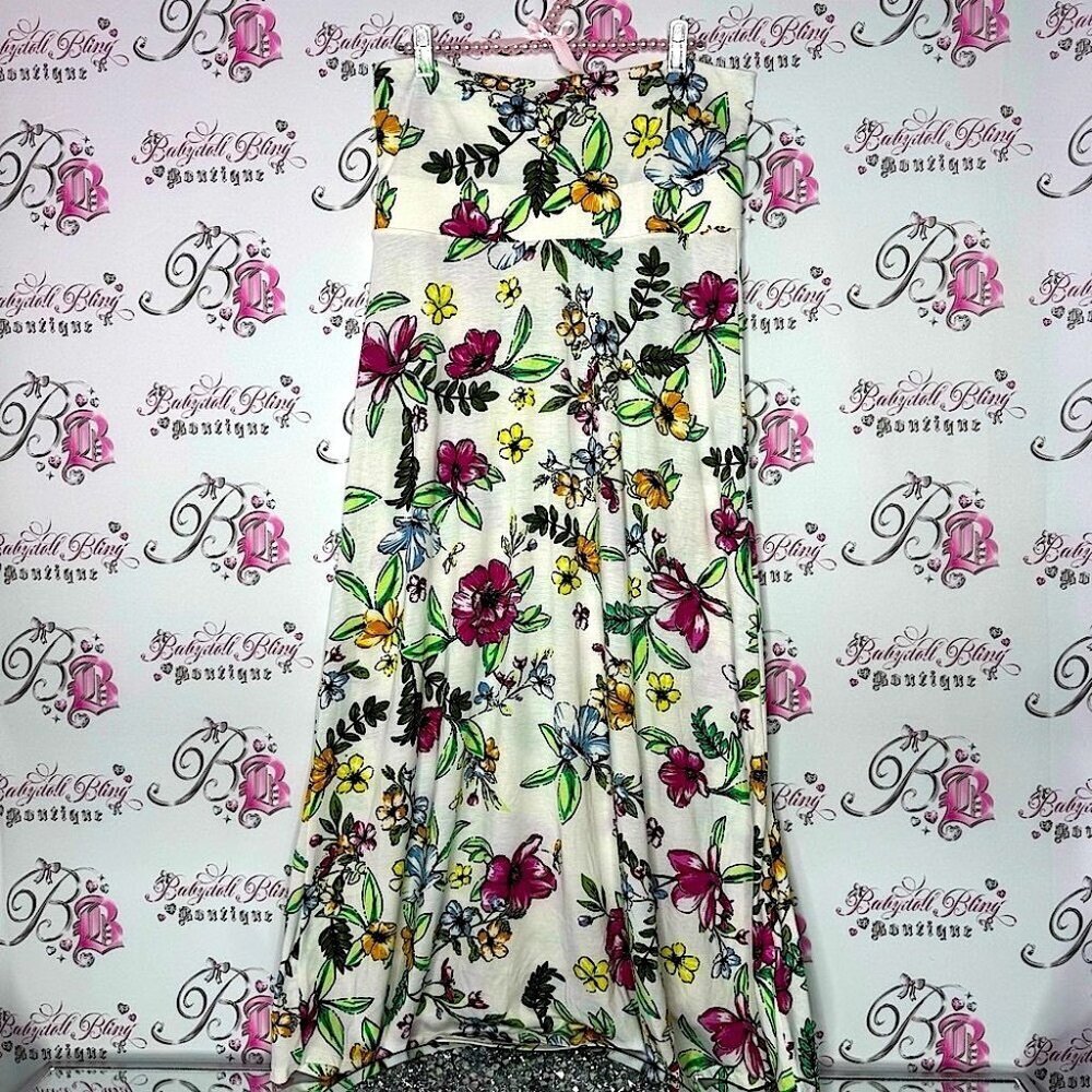 Magazine skirt / dress with foldable waist band floral cream white rainbow 🌈